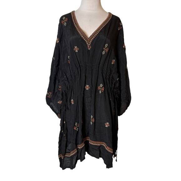 Twelfth street Cynthia Vincent embroidered drawstring kaftan dress boho sz M - Picture 5 of 9
